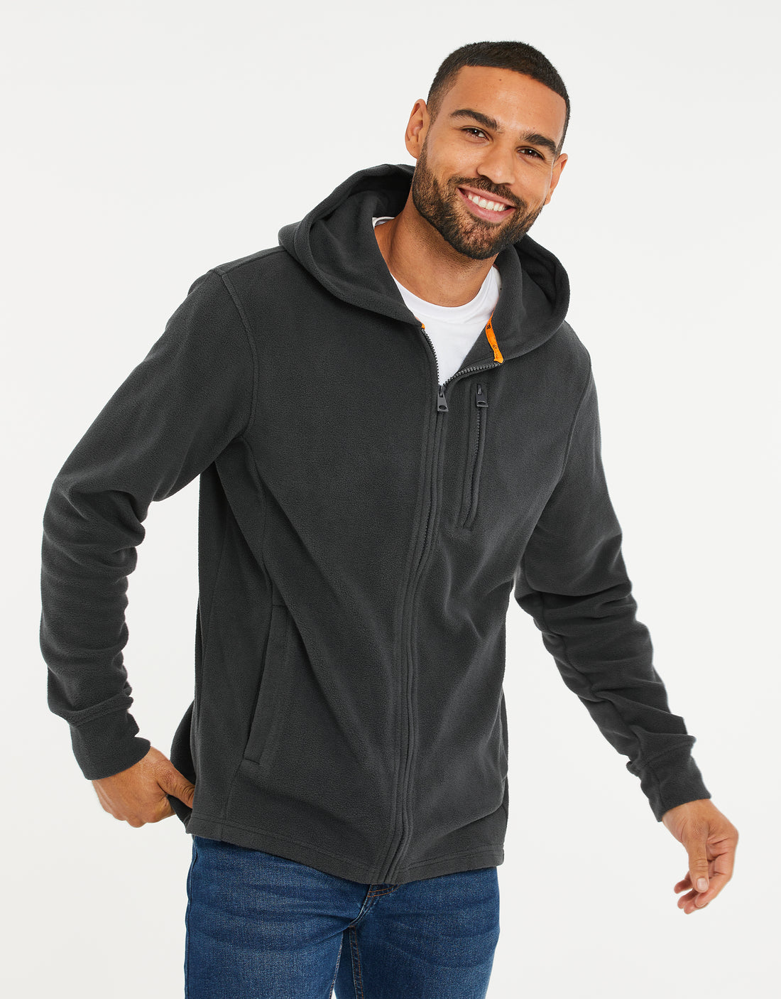 Men's Charcoal Grey Fitness Fleece Zip-Through Hoodie – Threadbare