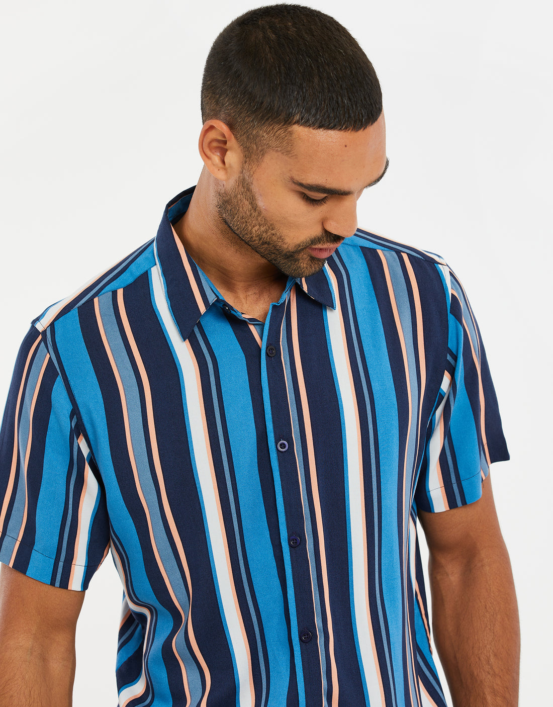 Men's China Blue Striped Short Sleeve Shirt – Threadbare