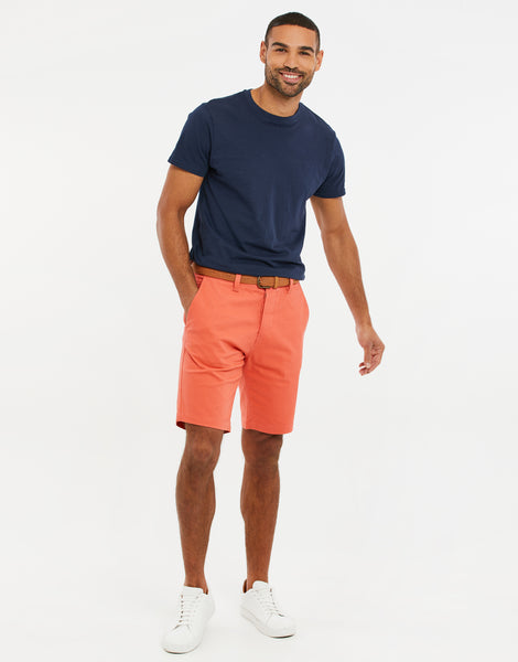 Men's Coral Pink Cotton Casual Woven Belted Chino Shorts – Threadbare