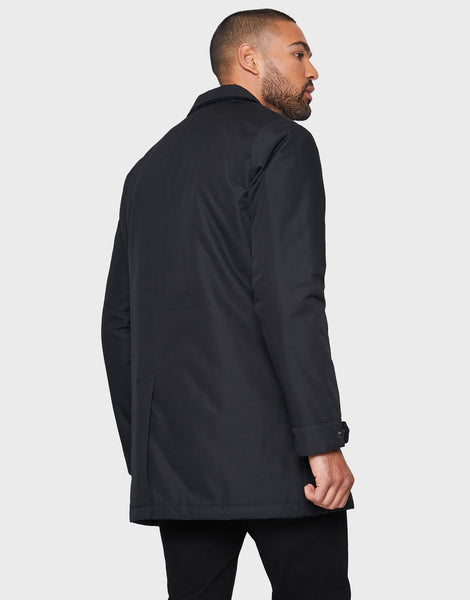 Men's Black Collared Mac Coat – Threadbare