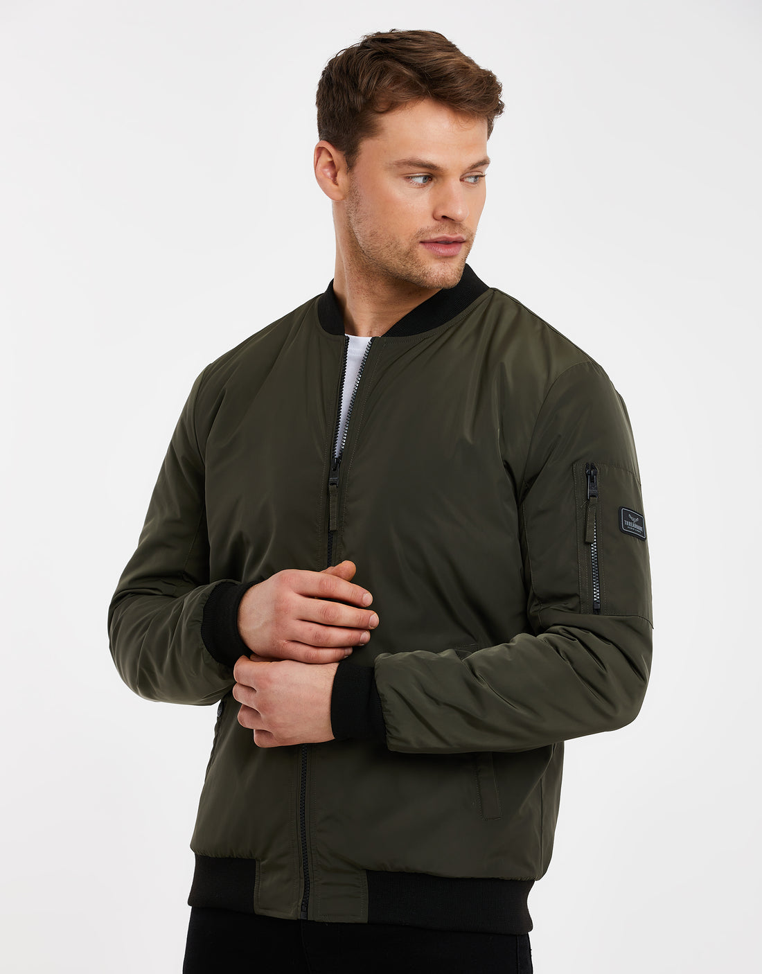 Men's Khaki Green Sherpa Lined Classic Bomber Jacket – Threadbare