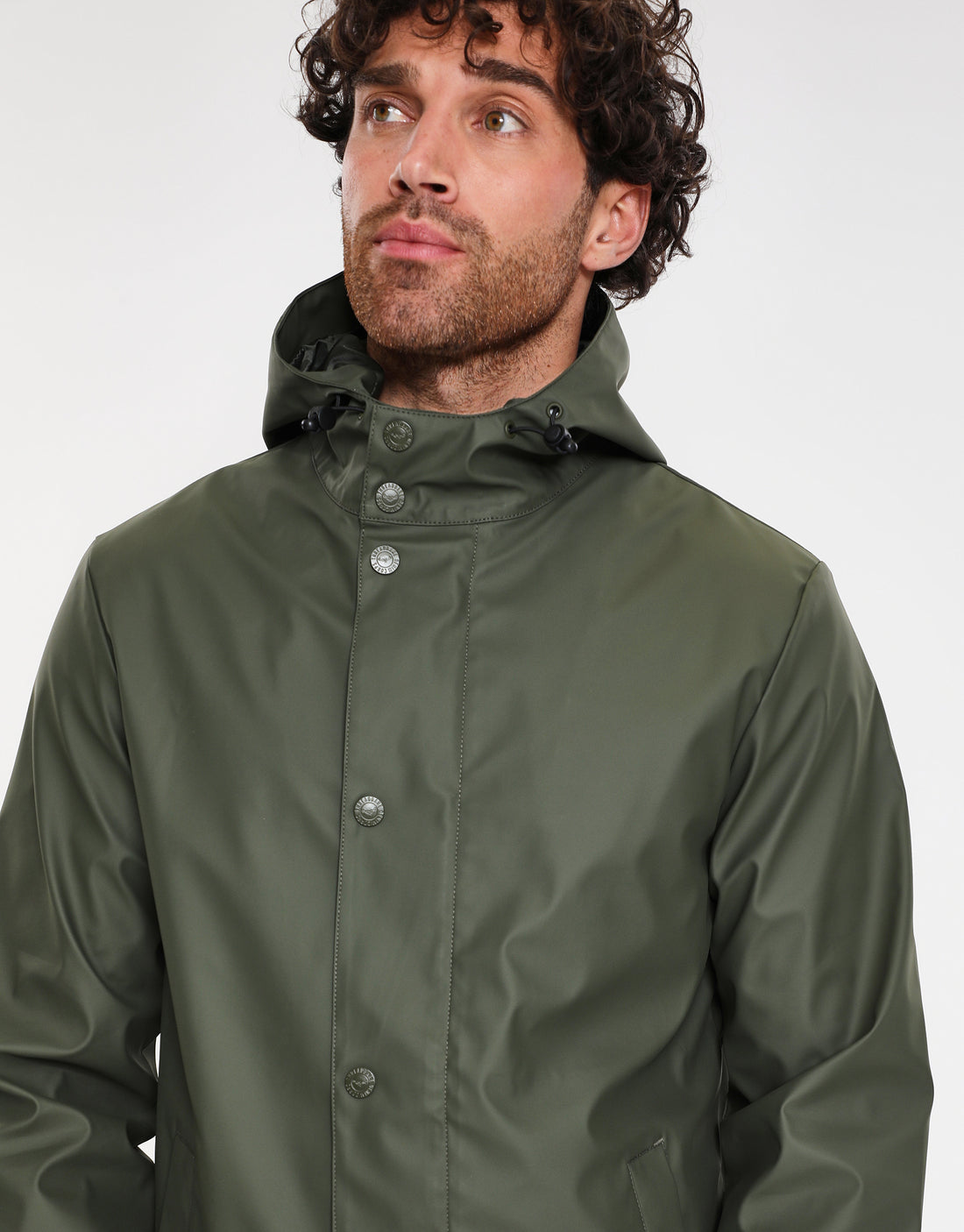 Men's Khaki Green Snap Fastening Lightweight Hooded Showerproof Mac ...