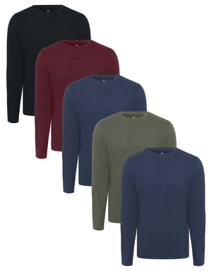 Multi Long Sleeve Grandad Collar T-Shirts (5 Pack) – Threadbare