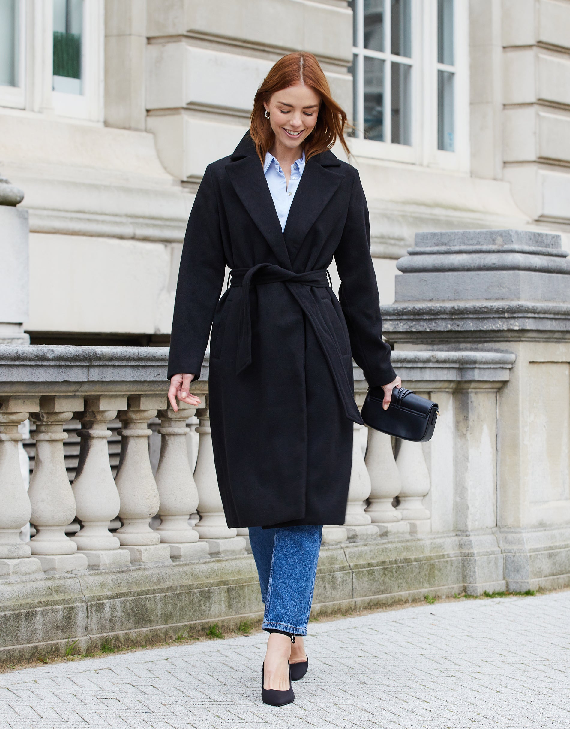 black belted formal coat