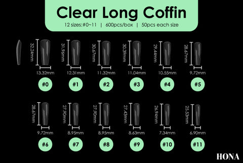 Clear Long Coffin tip measurements