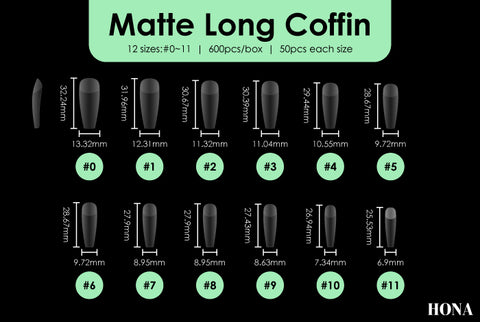 Matte Long Coffin tip measurements