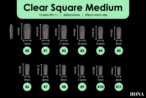Clear medium square tip measurements