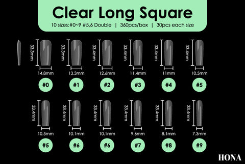 Clear long square tip measurements