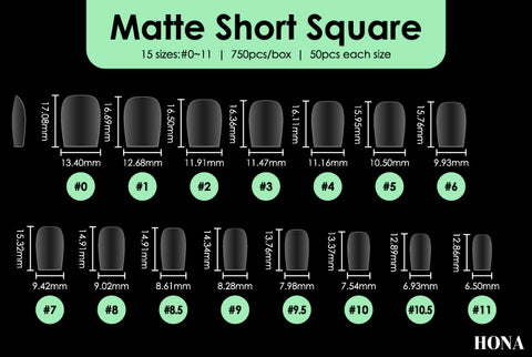 Matte short square tip measurements