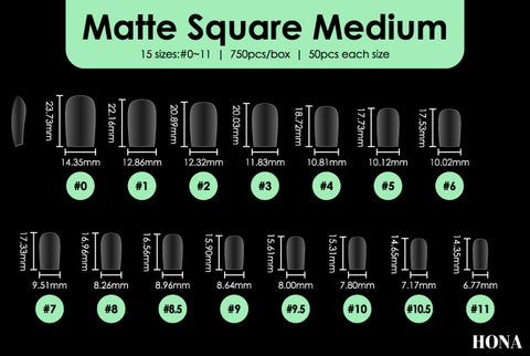 Matte medium square tip measurements