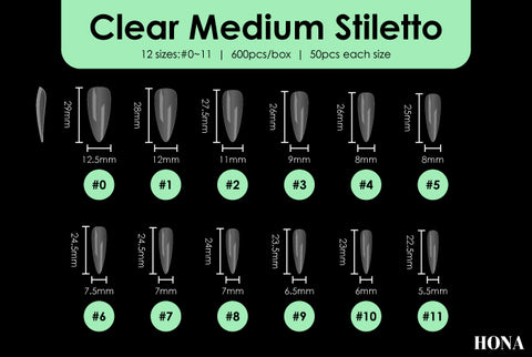 Clear Medium Stiletto tip measurements