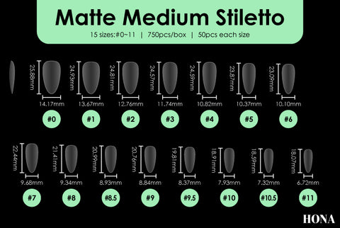 Matte Medium Almond tip measurements