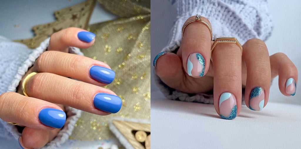Glitter blue denim nails