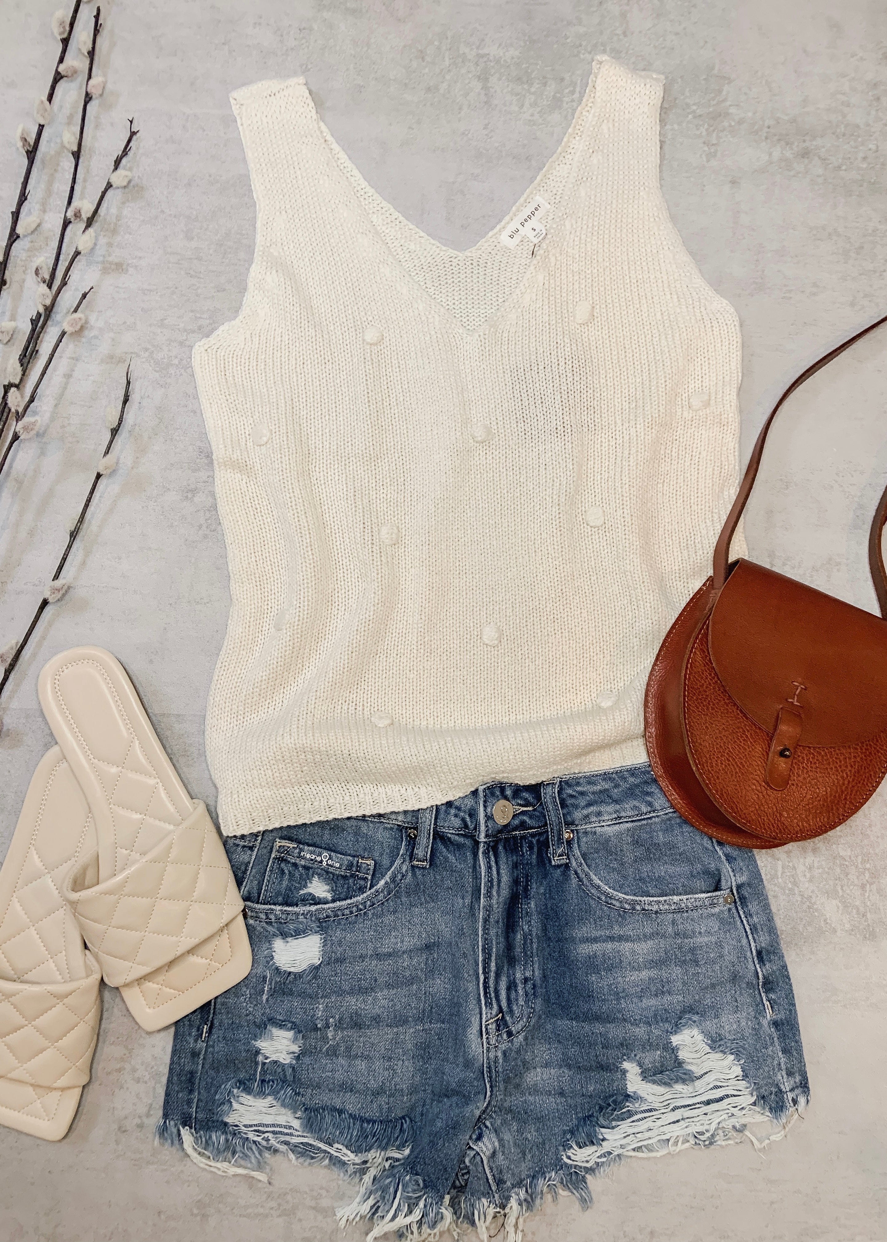 Pom Pom Sweater Tank (Ivory)