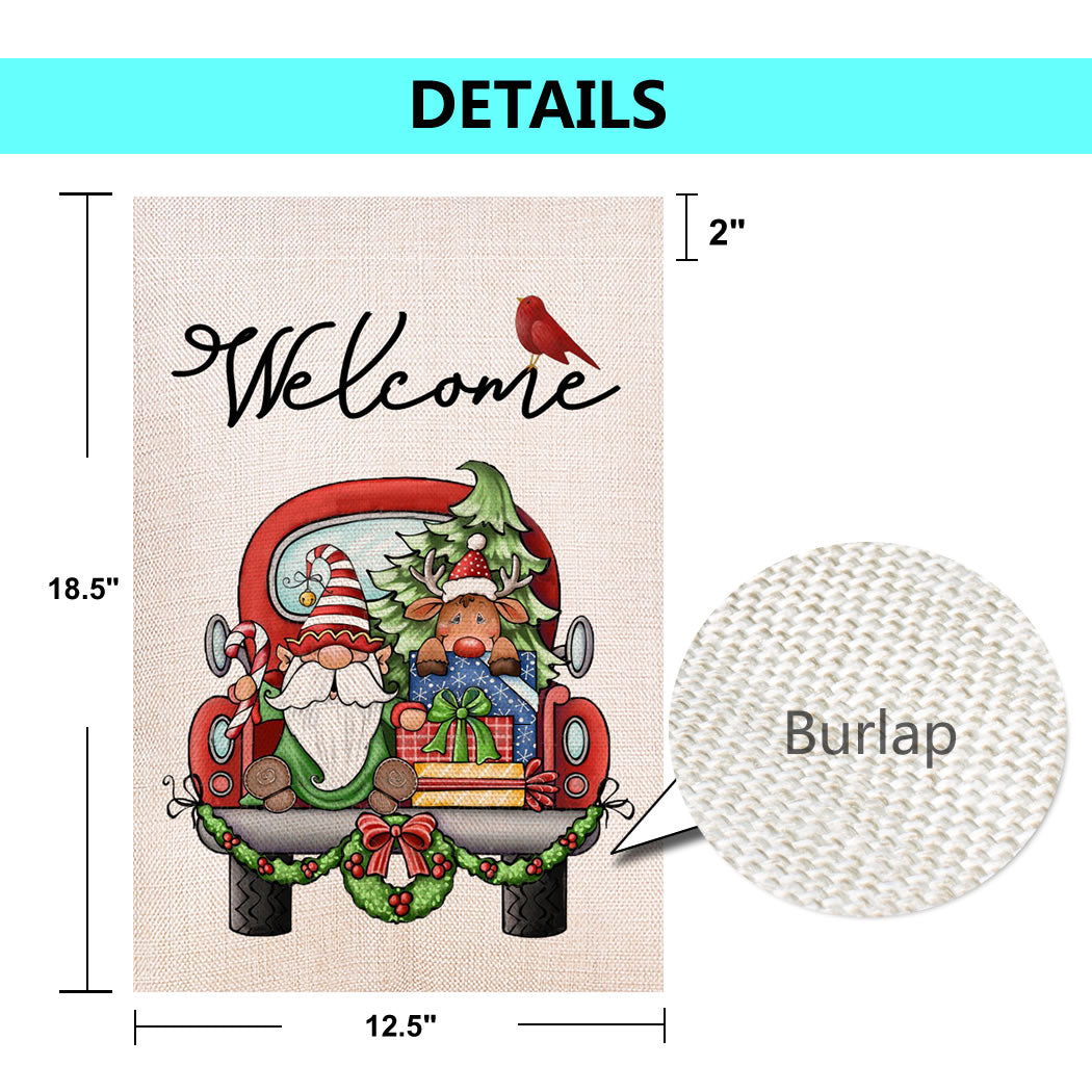 Shmbada Gnome Welcome Winter Burlap Double Sided Garden Flag, Merry Christmas Outdoor Decorative Flags, 12 x 18 Inch