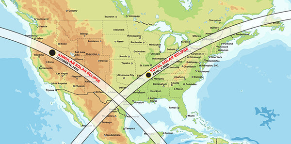 Solar Eclipse Paths Across the USA in 2023 and 2024