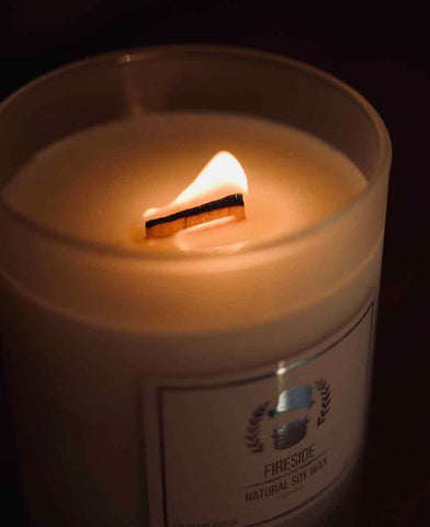 Fireside Luxury Soy Candle Wooden Wick Lit