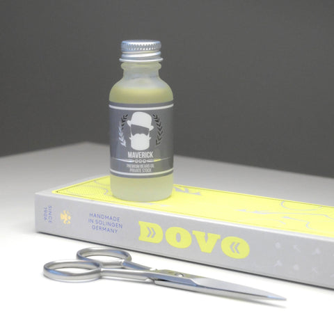 Maverick Premium Beard Oil and DOVO Beard Scissors