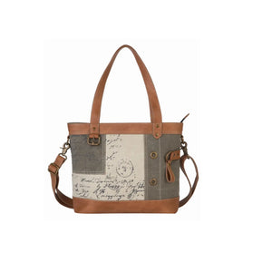 Vintage Script Up-Cycled Canvas Bag - Nance Galleries