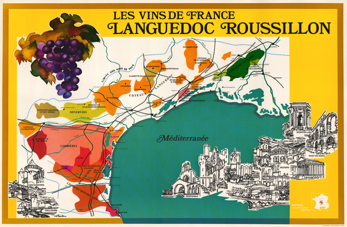 Vintage Wine Poster / Map of the South of France : nwcartographic.com ...