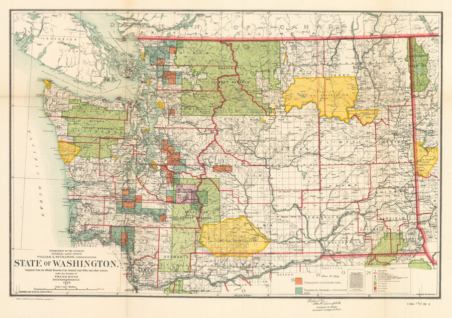 Antique Map of the State of Washington by: GLO, 1905 / 1906 – New World  Cartographic