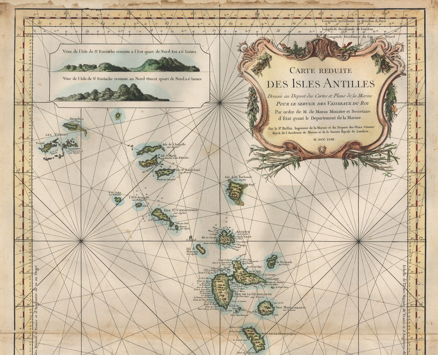 Carte Reduite des Isles Antilles Dressee au Depost des Cartes et Plans de la Marine... by: Jacques Bellin, 1758