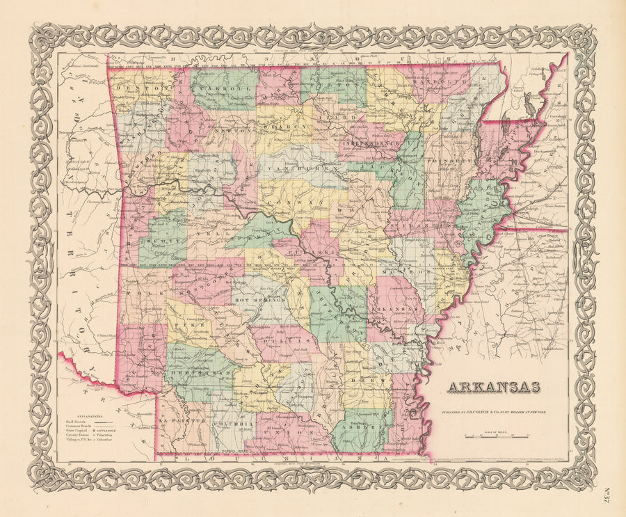 Antique Map Of Arkansas By Joseph H Colton 1856 New World Cartographic   NA135a 900x 