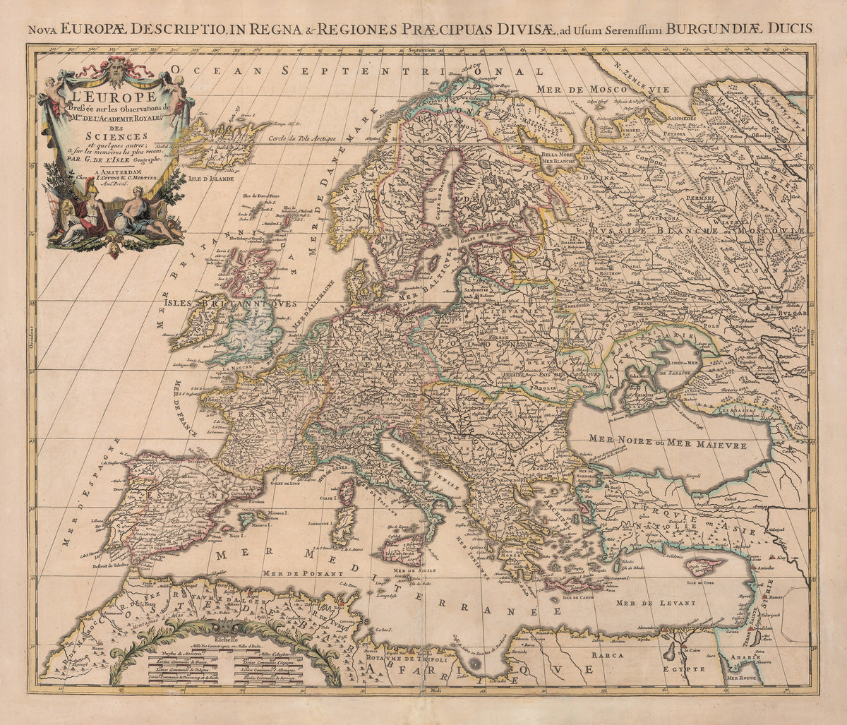 Карта 1730. Политическая карта мира 1730. Atlas de Geographie, Guillaume de l'Isle Russia.