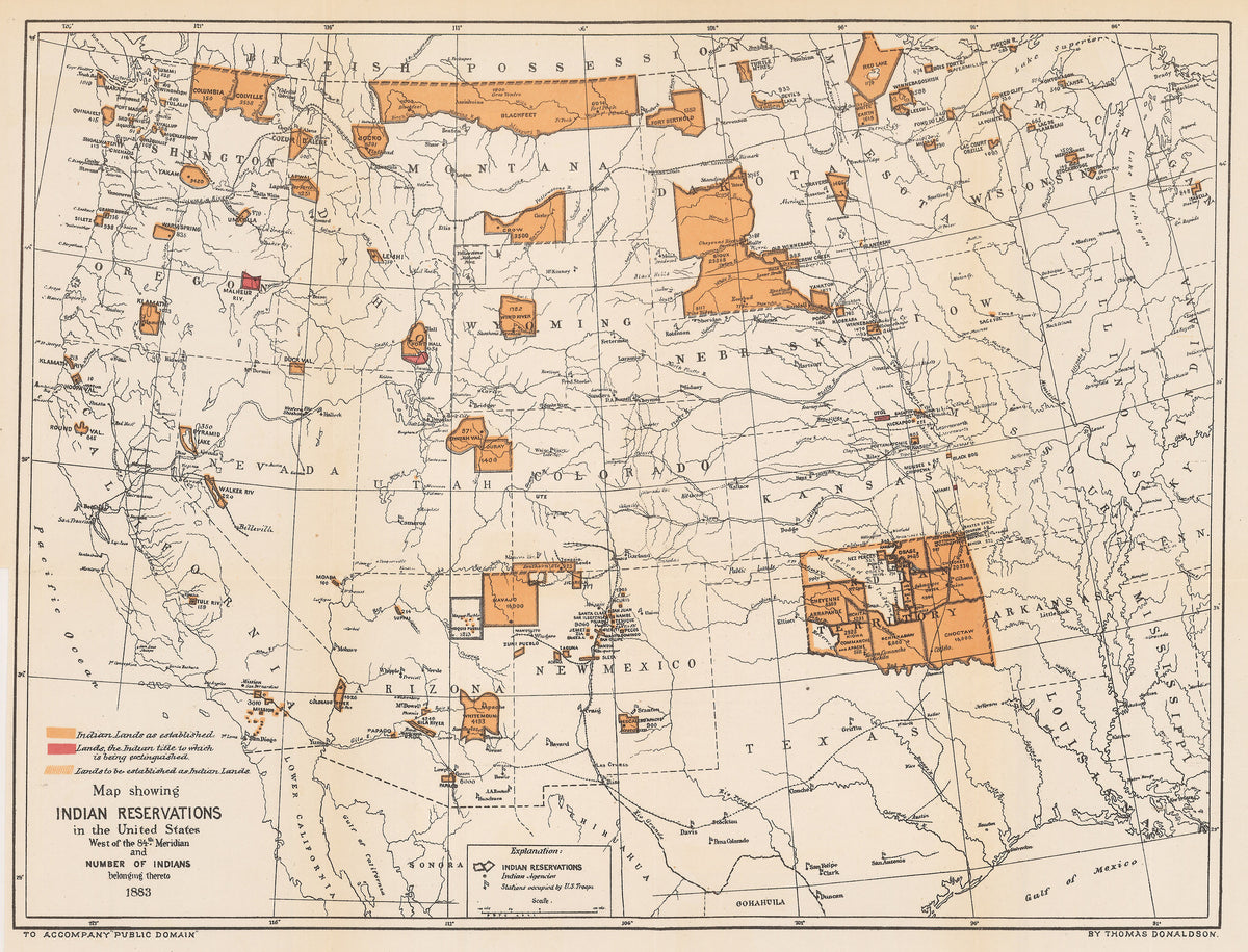 1883 Map Showing Indian Reservations in the United States West of the