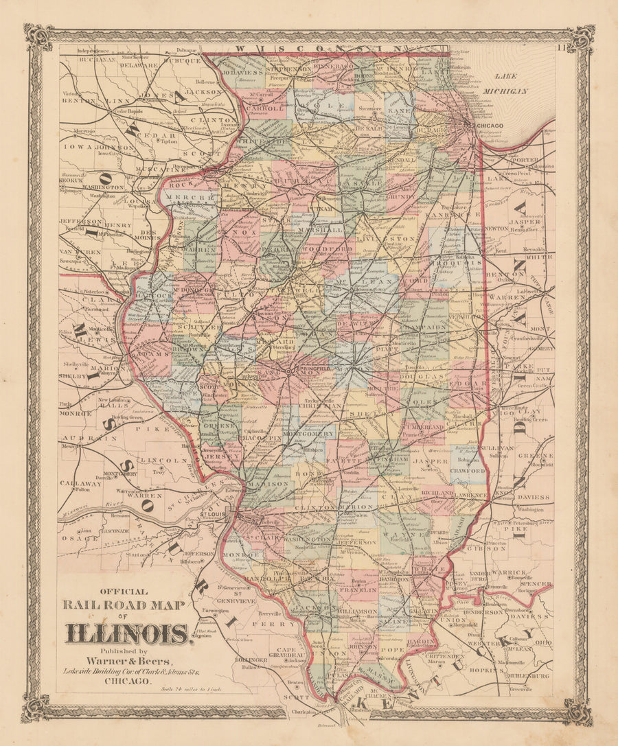 Official Railroad Map Of Illinois 1875 New World Cartographic 6303