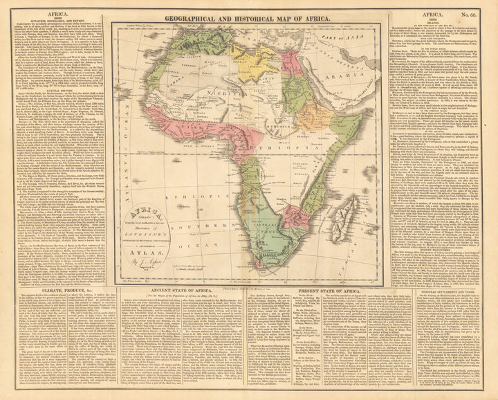 1851 map. Ancient AFRICA ANTIQUA Lea & Blanchard: Phil. 7x9.5 VG-FINE