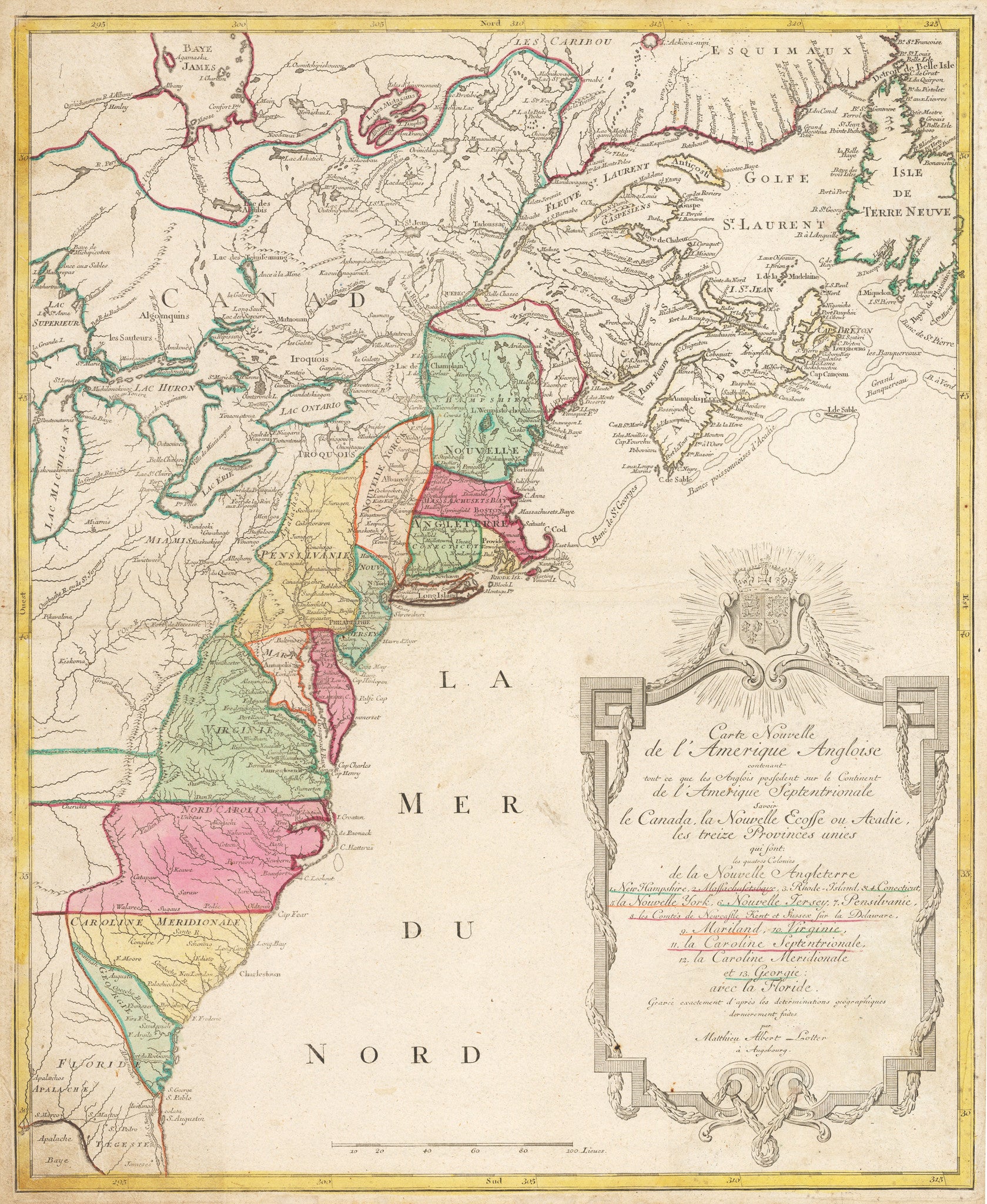 1776 Antique Map Of The American Colonies By Lotter Nwcartographic