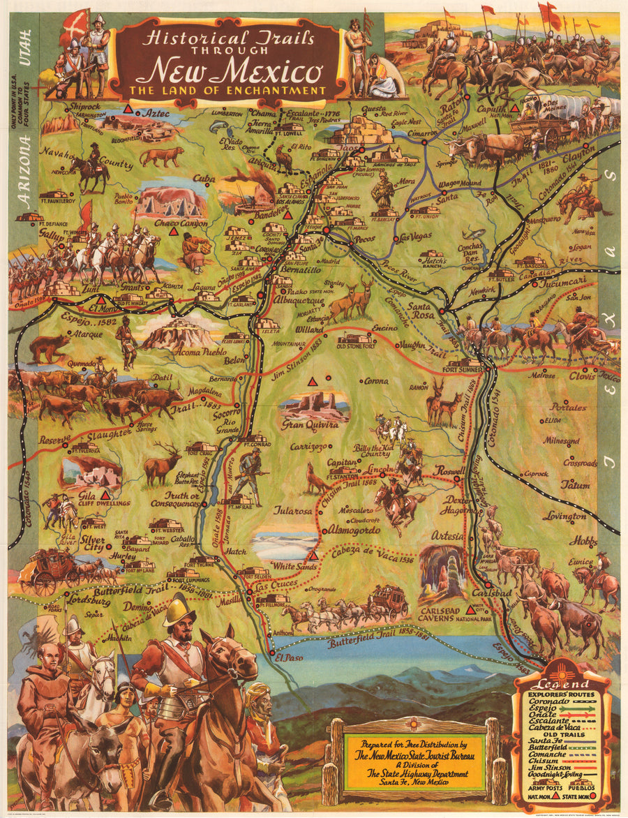 1951 Historic Trails Through New Mexico The Land of Enchantment : nwcartographic.com – New World 