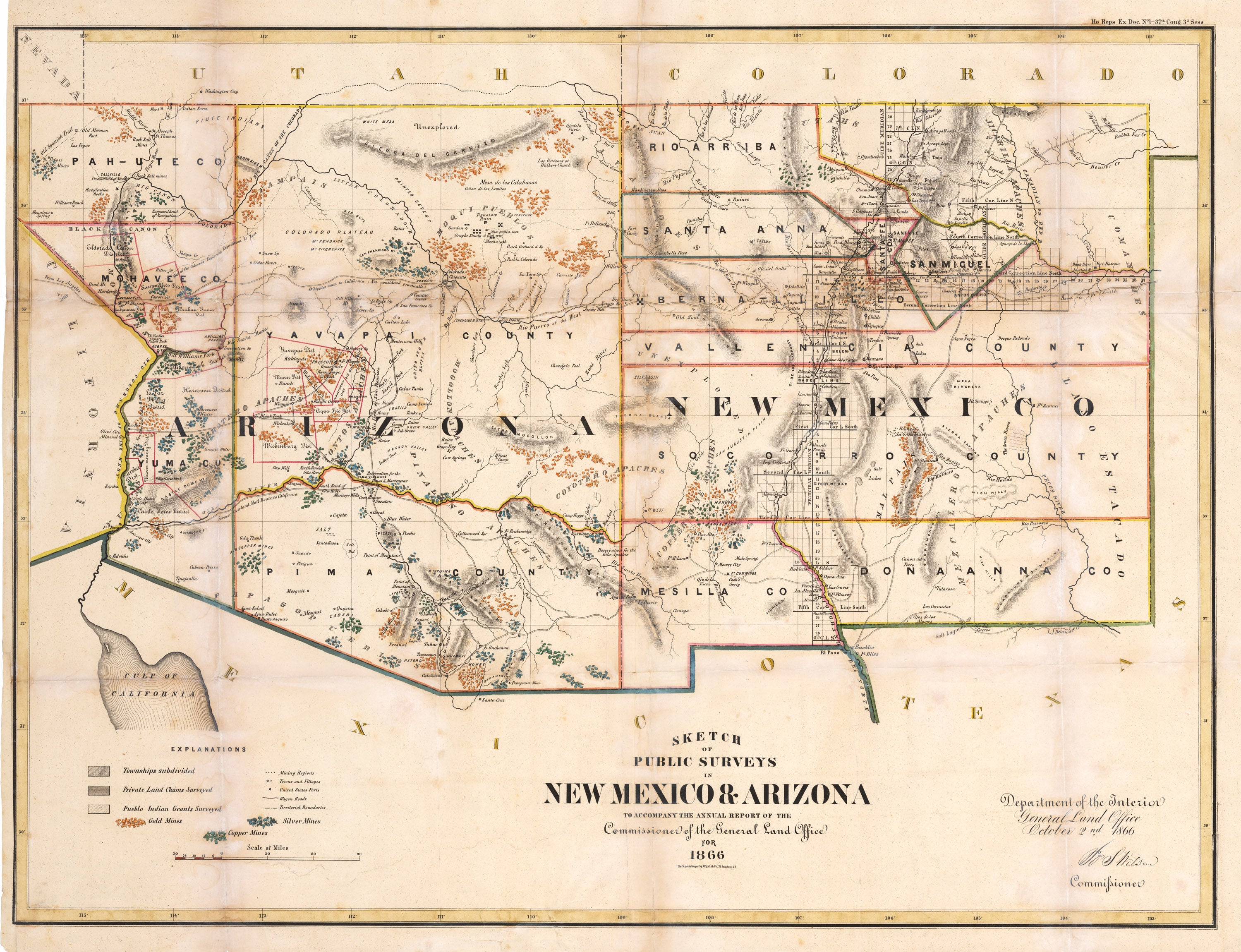 Antique U.S. Government Map of New Mexico and Arizona Territories : nwcartographic.com – New 