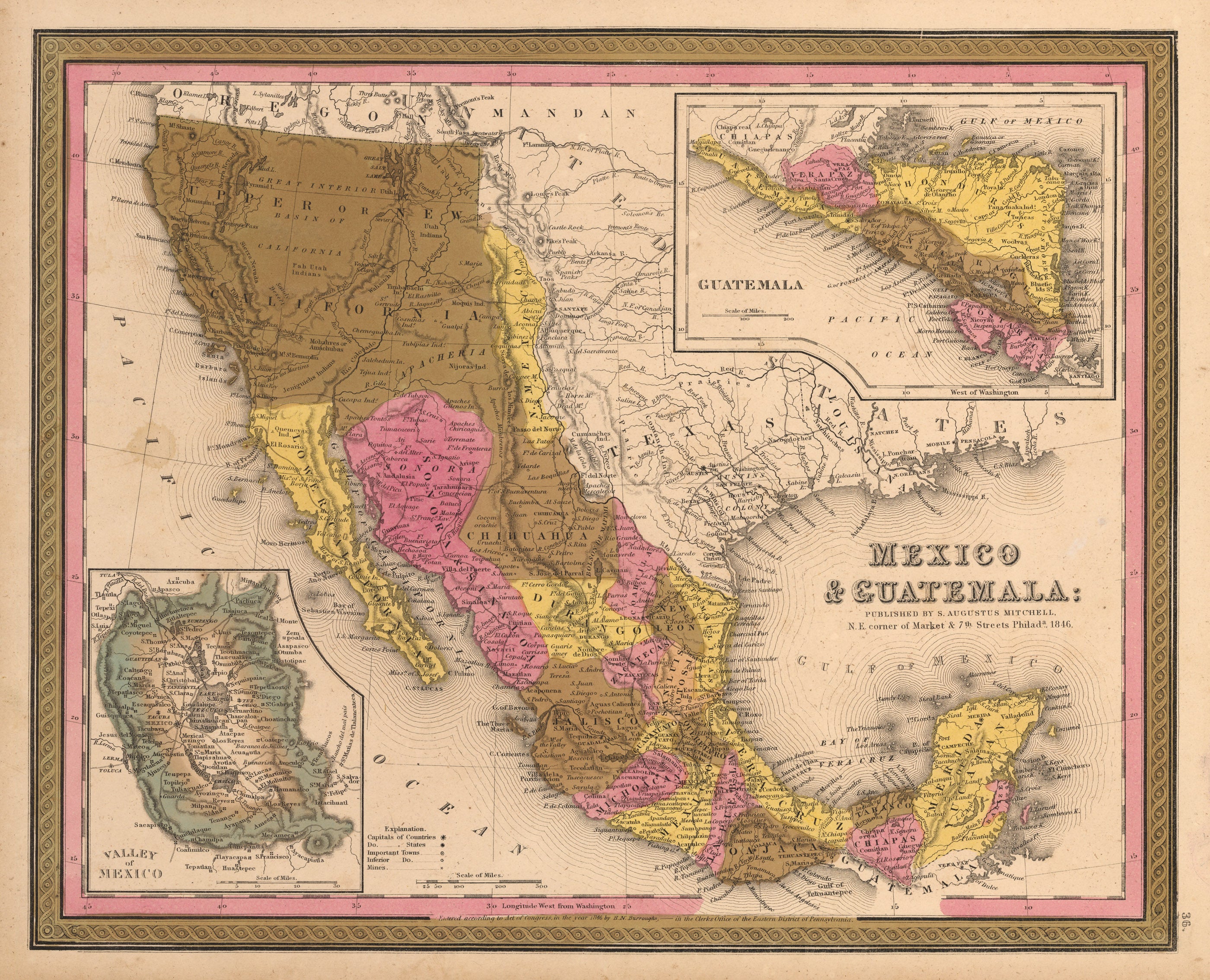 Antique Map Of Mexico Guatemala 1846 Nwcartographic Com New World   Mp11174a 