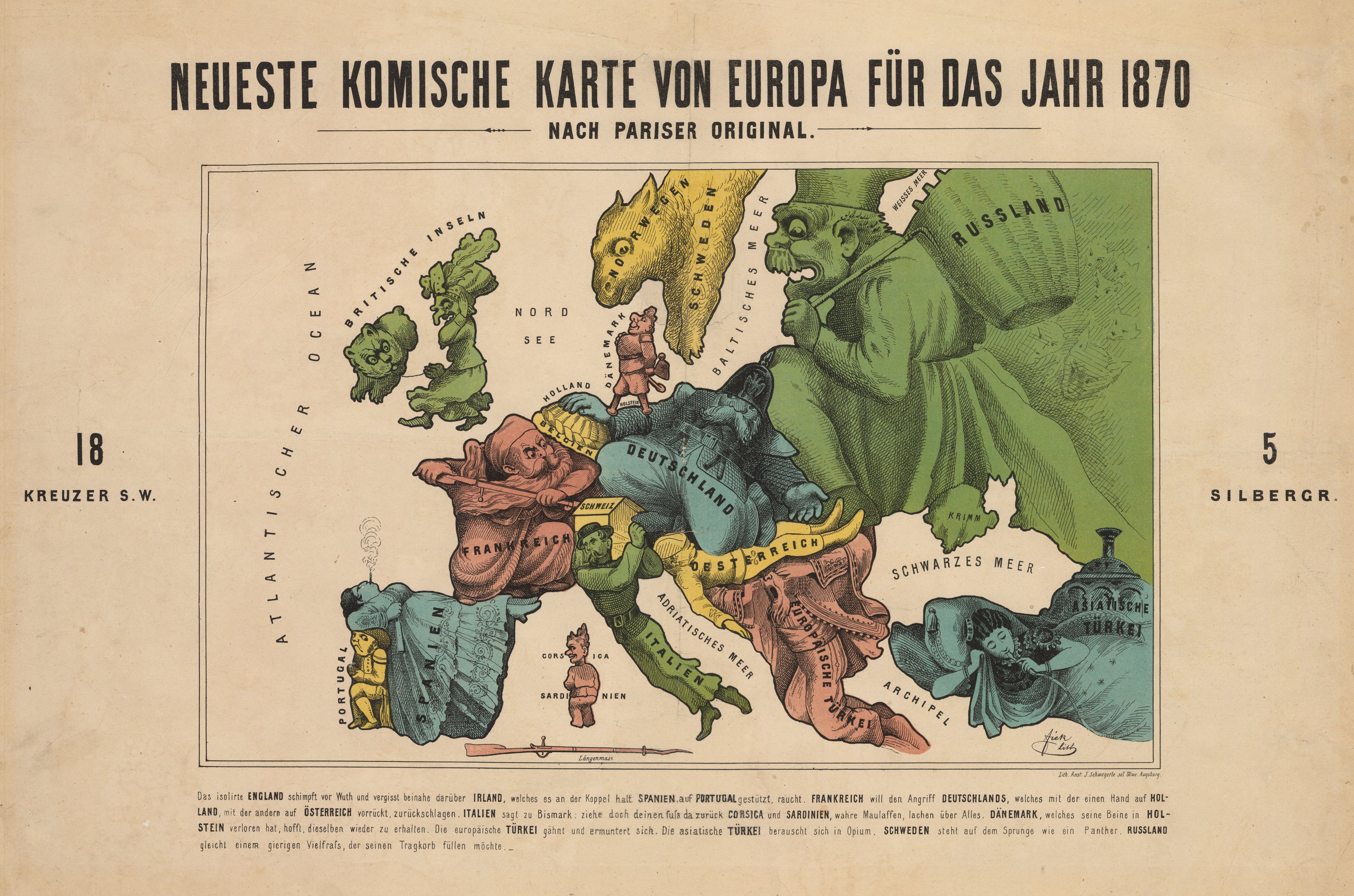 Serio-Comic, Antique Map of Europe 1870 : nwcartographic.com – New