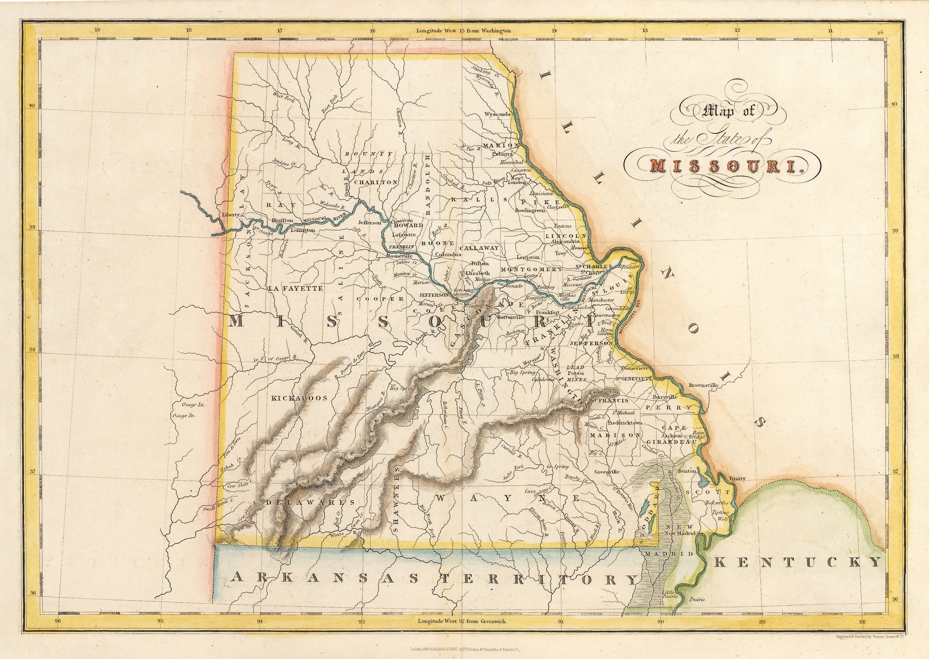 Antique Map of Missouri, 1832 New World Cartographic