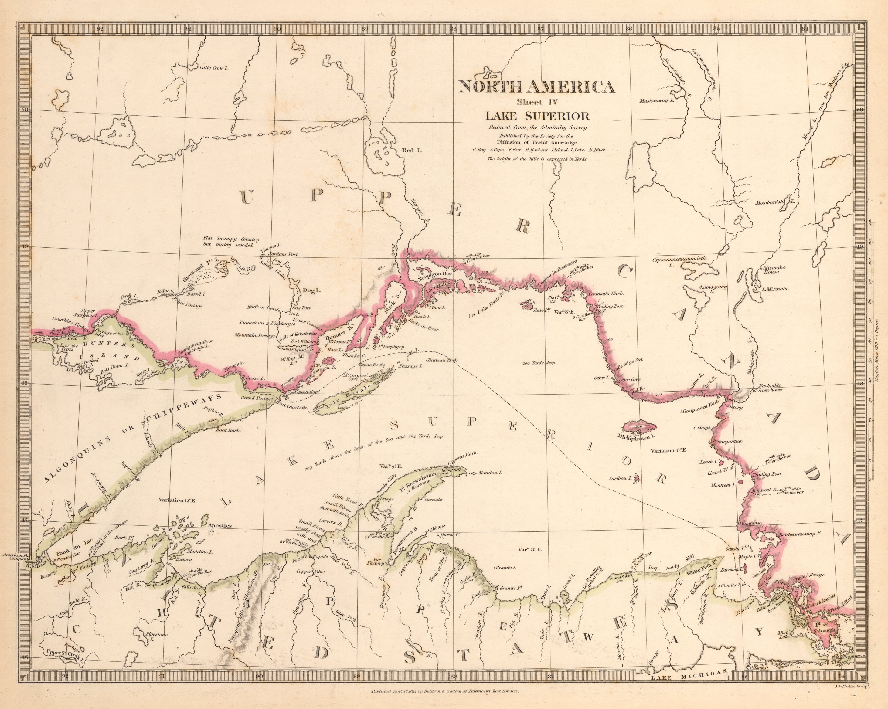 Antique Map of Lake Superior by SDUK, 1872 : nwcartographic.com – New ...