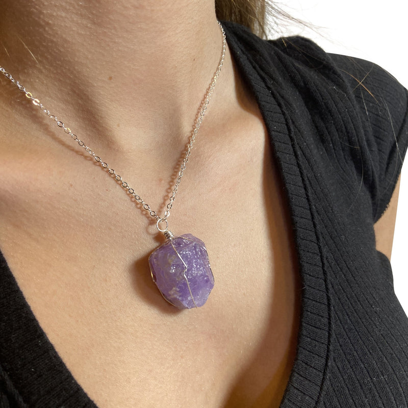 Natural Amethyst Wire Wrap Necklace - East Meets West USA