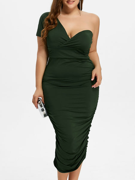 Plus Size Ruched One Shoulder Bodycon Dress Boutique Bastone 2402