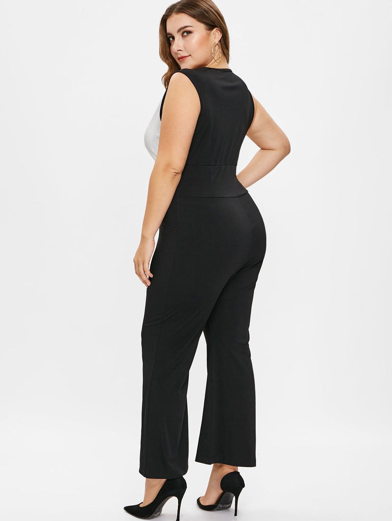 Plus Size Contrast Flare Jumpsuit with Lace Up – Boutique Bastone