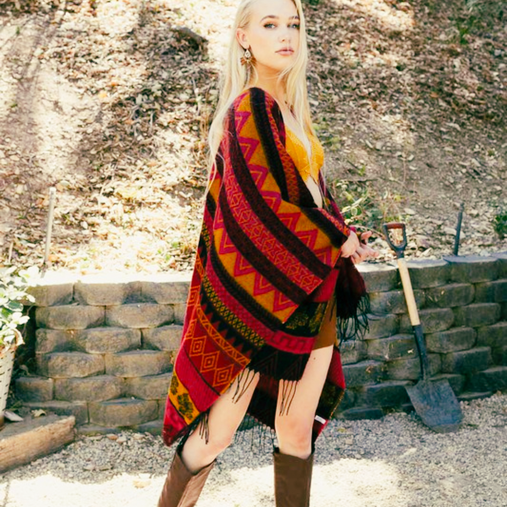 the odette printed poncho – blackbird + lou