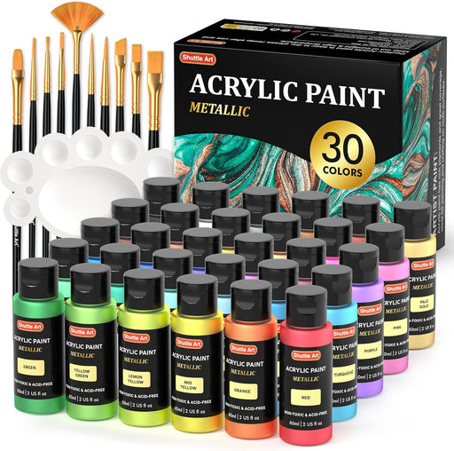 Acrylic Paint, 60ml Tubes with 3 Brushes and 1 Palette - Set of 36 —  Shuttle Art