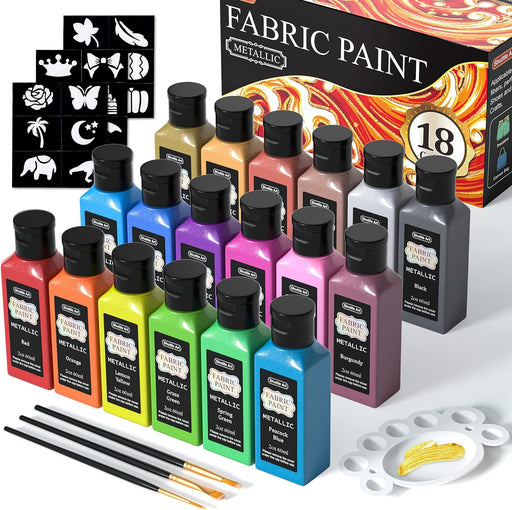 Set Colori per Tessuti Permanenti, Shuttle Art 45 Colore per Tessuti in 3D  con Pennelli Palette Penna per Tessuto, Foglio Modello,Fluorescenti al  buio, Glitterato, Colori Metallici T-shirt Jeans Vetro : : Casa