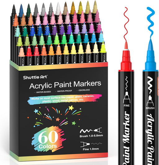 Shuttle Art 36 Colors Dual Tip Acrylic Paint Markers, Dot Tip and Fine Tip Acrylic  Paint Pens for Rock Painting, Ceramic, Wood, Canvas, Plastic, Glass, Stone,  Calligraphy, Card Making, DIY Crafts 