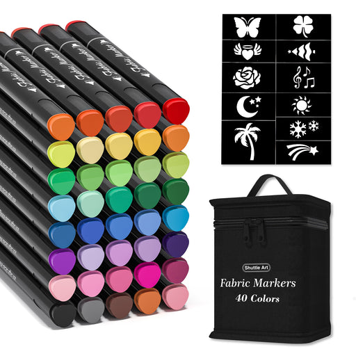 36 Colors Fabric Markers, Shuttle Art Fabric Markers Permanent Markers for  T-Shirts Clothes Sneakers Jeans with 11 Stencils 1 Fabric Sheet, Permanent  Fabric Pens for Kids Adult Painting Writing 