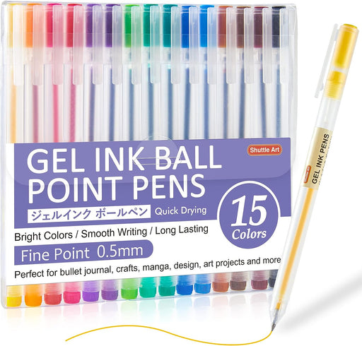 Colored Gel Ink Ball Point Pens - Set of 15 — Shuttle Art