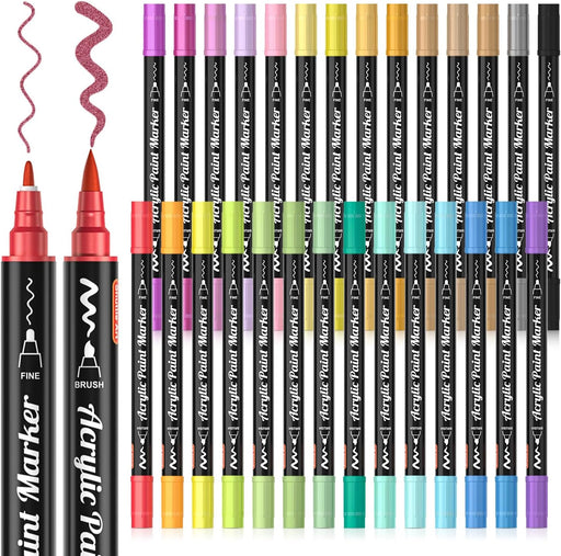 36 Colors Acrylic Paint Pens, Dual Tip Paint Markers with Fine Tip and  Round Tip, Premium Paint Pens for Stone, Wood, Paper, Canvas, Fabric,  Glass