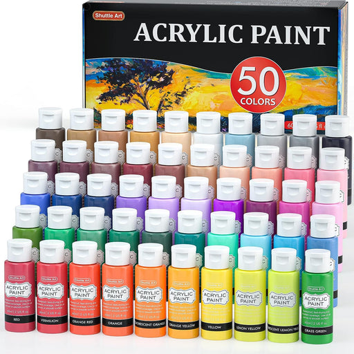 Shuttle Art Acrylic Paint, 15 Colors Acrylic Paint Large Bottle Set, 473ml/16oz Each, Rich Pigments, High Viscosity, Bulk Paint for Artists