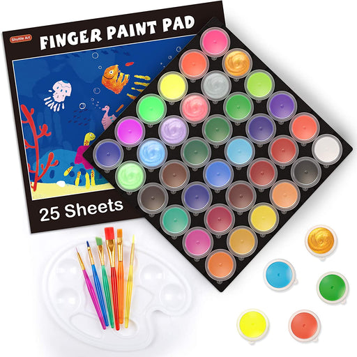  Kids Washable Finger Paints Set, Shuttle Art 33 Pack Non Toxic Kids  Painting Set with 10 Colours (60ml) Finger Paints, Paint Pad, Sponge Paint  Brushes, Eco Natural for Children and Toddler 